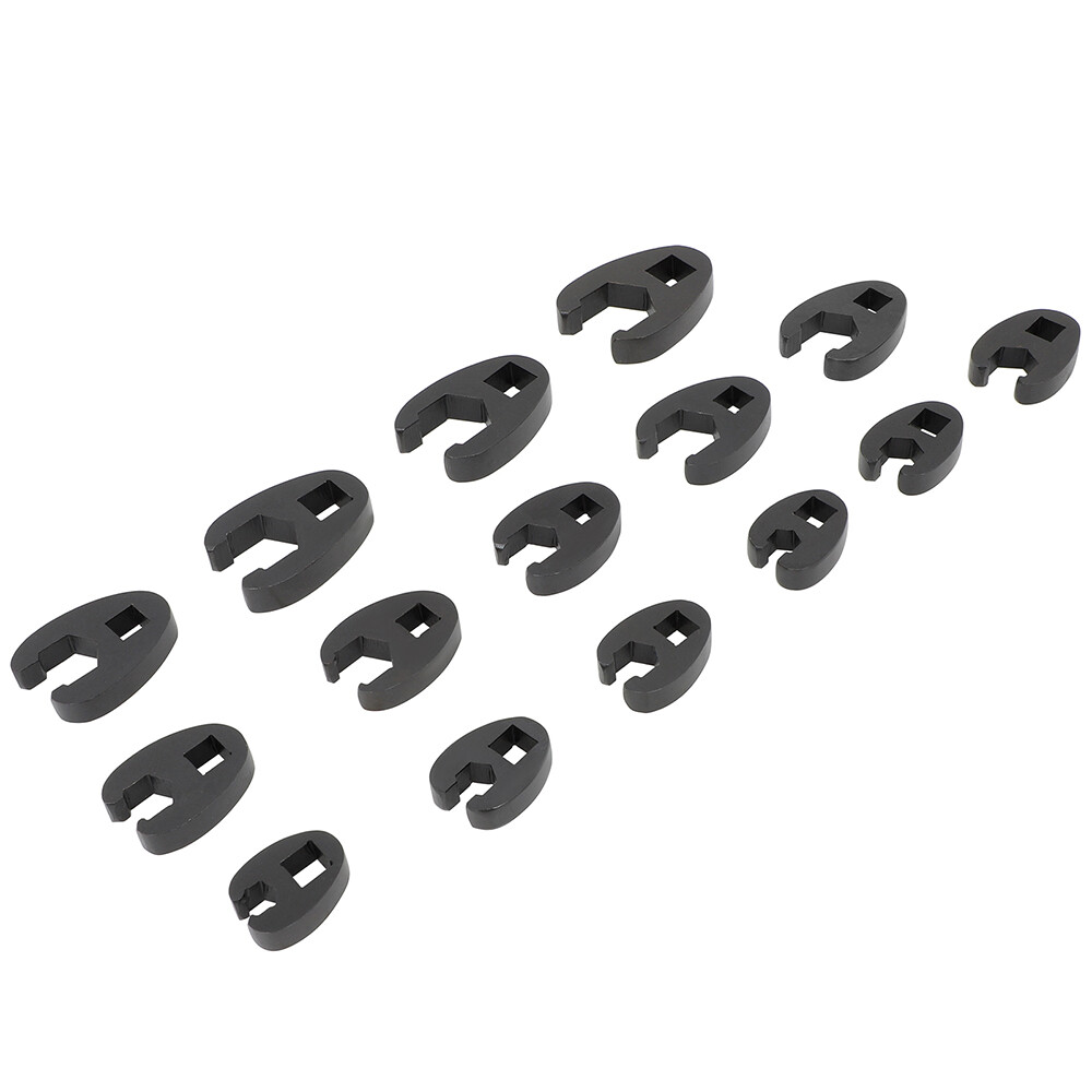 Crow foot Flare Nut Wrench Set 15pc 3/8 1/2in Drive Ratchet Extension Large Tool
