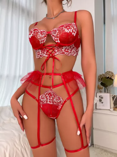 Rot Sexy Unterwäsche Spitze Negligee Babydoll Teddy Dessous BH Tanga Set Geschenk - Bild 18 von 84