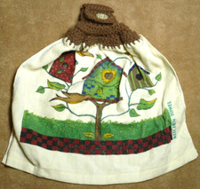 1 Crochet Top Hanging Kitchen Towel Birds Birdhouses Sunflower opening, Single c