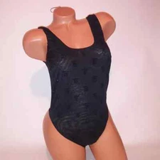 Victoria Secret Lingerie Teddy Bodysuit One Piece  Black Sheer Bling Logo New