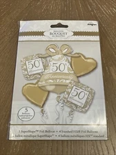 Anagram #25243  - 50th WEDDING ANNIVERSARY Balloon Bouquet Party - 5pc - NEW