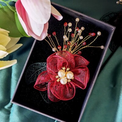Handmade Wedding Corsage Gauze Fabric Rose Flower Brooches Suit Pin  Accessories