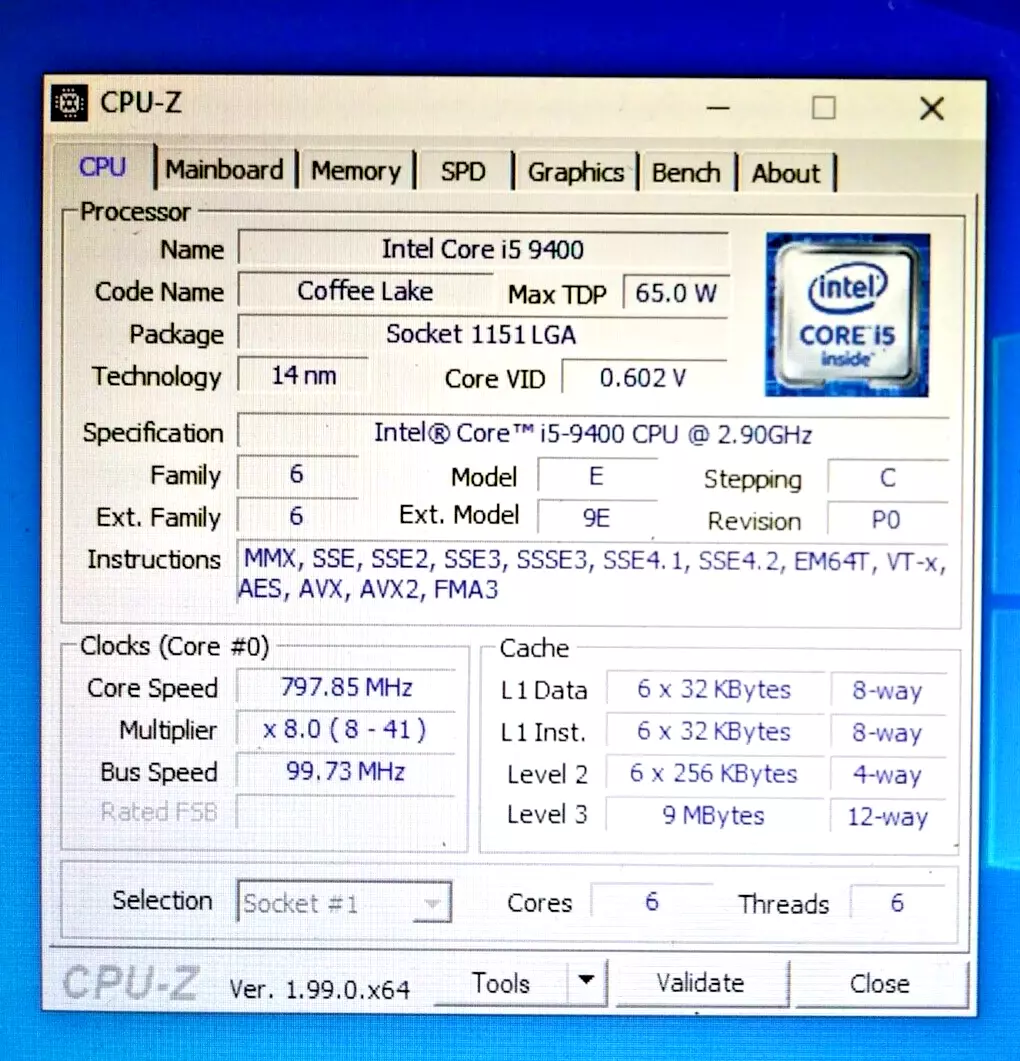 Intel Core i5-9400 2.9GHz LGA1151 9M Cache Intel UHD Graphics 630 CPU SR3X5