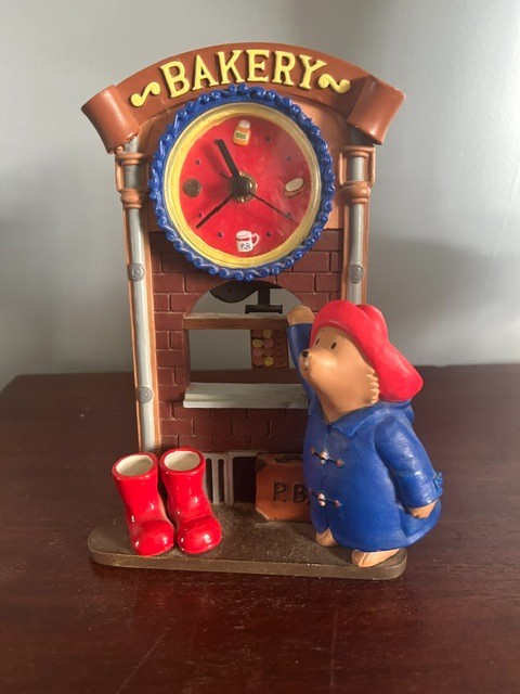 Licensed Paddington Bear Collectable Clock with Moving "Hot Buns" VG 2000