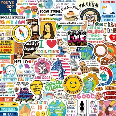 Yqskt 200 PCS Social Studies Stickers for Teachers, Blue, Yellow, Green