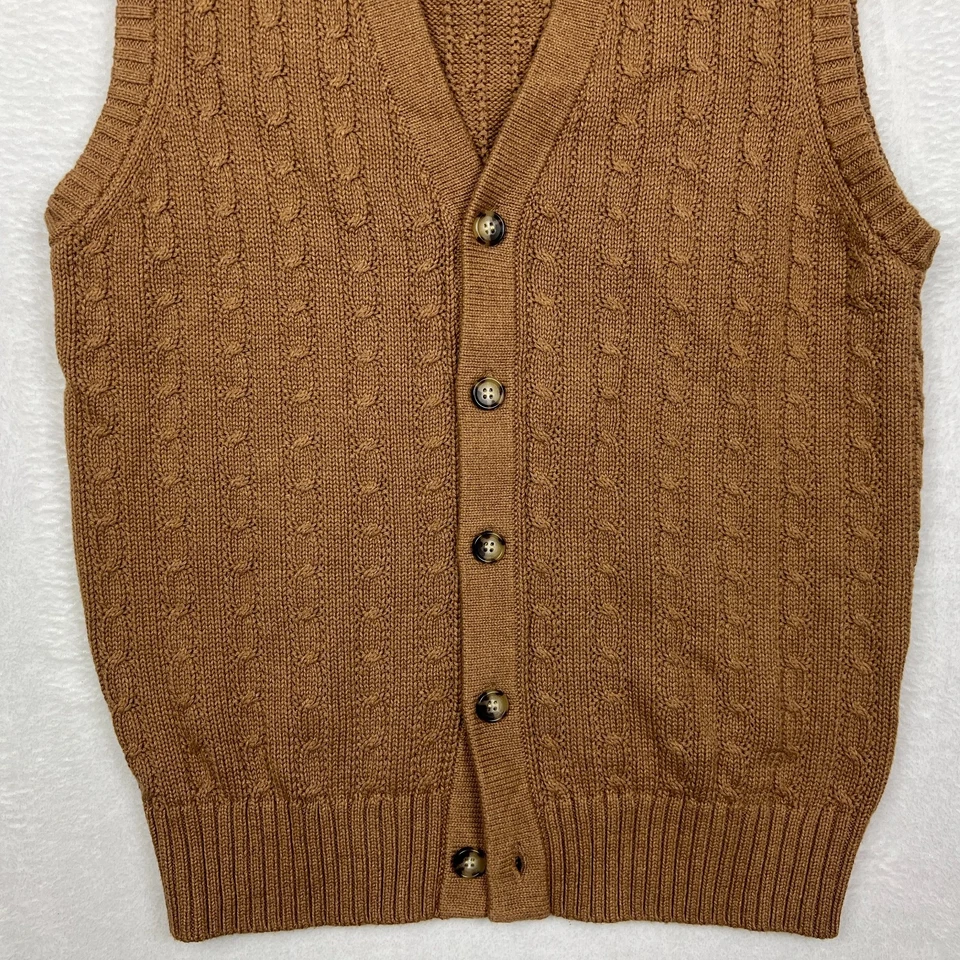 J Crew Cable Cardigan Sweater Vest Mens Small Brown Sleeveless Knit V Neck - Image 3 of 4