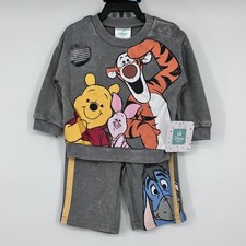 Disney Baby Winnie the Pooh Set Unisex 0-3M Grey Mineral Wash Sweatshirt Shorts