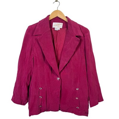 Rickie Freeman T.J. Nites VTG Womens Blazer 12 Dark Pink Silk Jewel Buttons