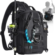 Fishing Tackle Backpack with Rod  Gear Holder, Lightweight Outdoor Water-Resi...