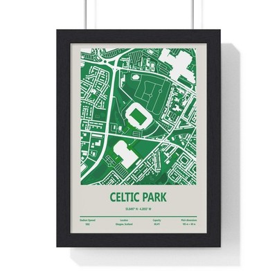 Parkhead Stadium Glasgow Football Stadium Map Poster Wall Art Print Gift