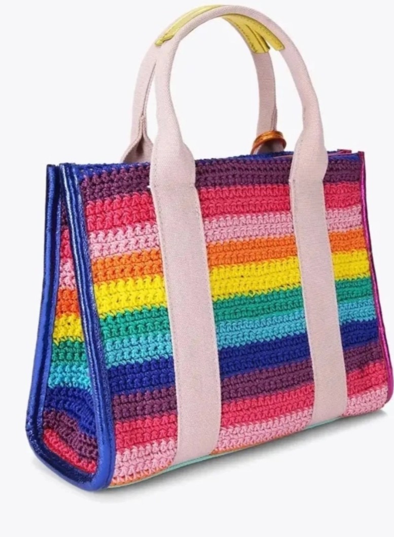 RARE👜Kurt Geiger London Kensington Crochet  Rainbow Striped Tote Bag NewSOLDOUT image 5