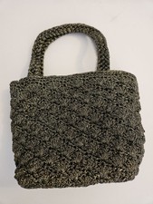 Crochet Mini Purse In Black and Gold with Zipper Closure Great Condition Vintage