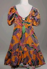 Farm Rio Beaded Macaws Midi Dress Multicolor Small NWT Resort Beachy Boho