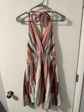 American Eagle Outfitters Striped Halter Sundress Women’s XL Cotton Pockets