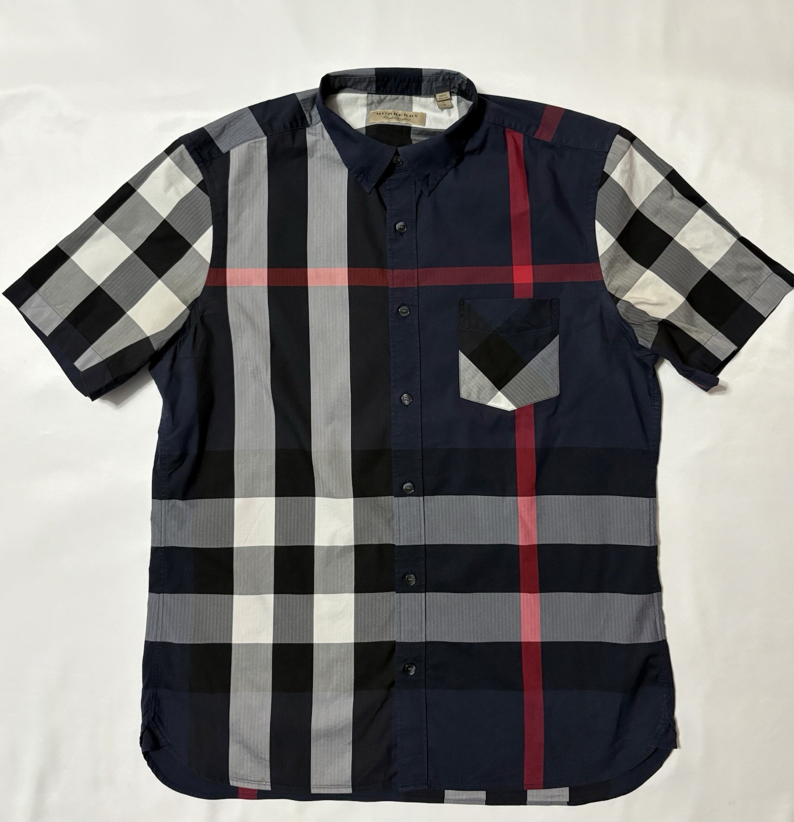 BURBERRY Shirt Check Large L Navy Blue