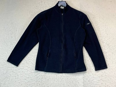 LL Bean Womens Fleece Sweater Black Zip Up Mock Neck Size Medium See Pics