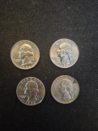 4 Vintage Silver 1956 D Washington Quarters.  2 Uncirculated!