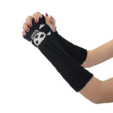  Fingerless Thumb Hole Long Gloves Mittens Winter Arm Warmer 13 Inch Skull