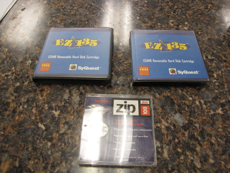 Pair of SyQuest 135MB EZ Drive Removable Disk Cartridges & Iomega Zip 100
