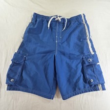 OP Blue White Drawstring Mesh Lined Swim Board Trunks Shorts Boys Size XL 14/16