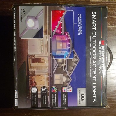 Monster Smart Outdoor Accent Lights 100 FT, 72 LED Lights, 1800 Lumens Brand New
