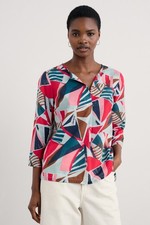 Seasalt Women's Regular Watercolour Sketch 3/4 Sleeve Top Spinnaker Sails Chalk