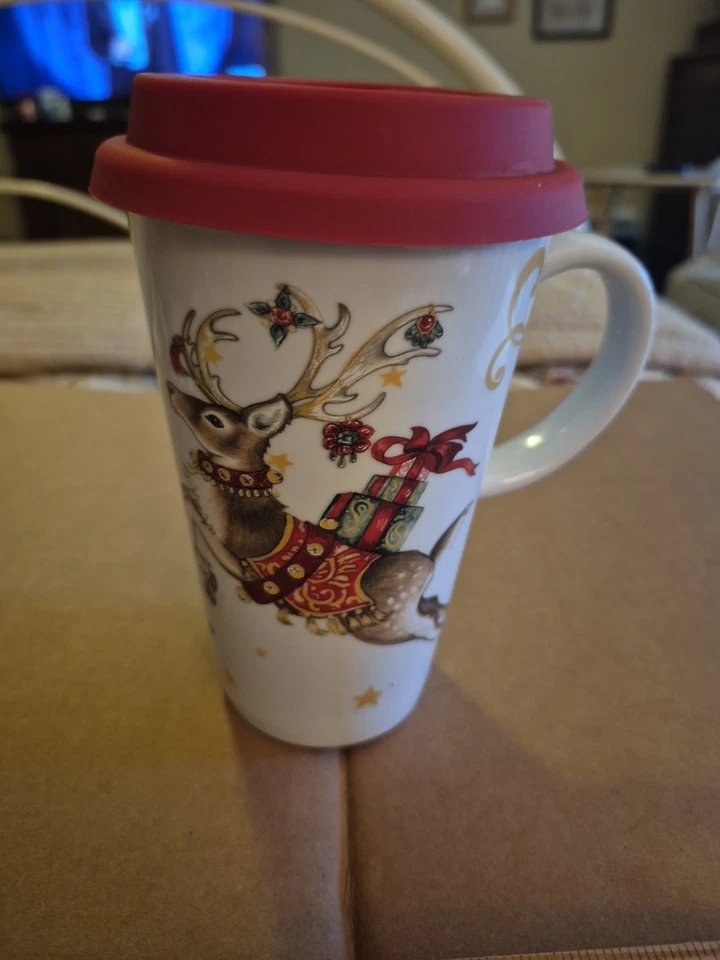 Williams Sonoma ERA LA NOCHE ANTES DE NAVIDAD Taza de Viaje Reno con Tapa Usada en Excelente Condición Foto 2 de 4