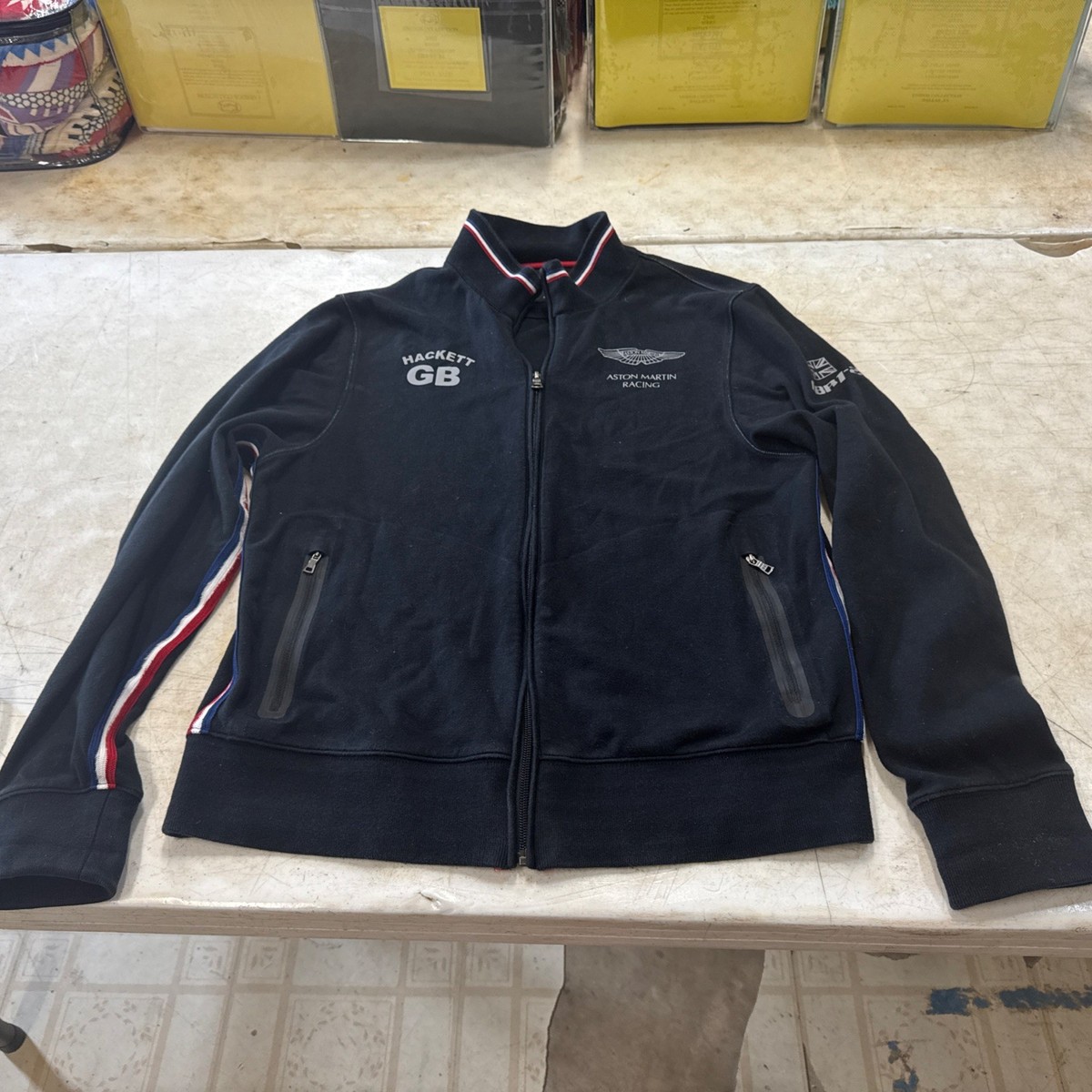 Hackett London Aston Martin Racing Jacket Full Zip Lined Black Sz