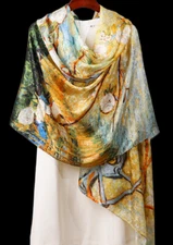 100% Silk Scarf Women neckerchief long Shawl Wrap floral yellow blue green MY228