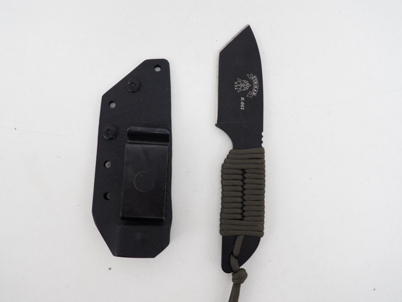 New! Tops Knives Strikar K-002 Black High Carbon Steel Blade Knife w/ Sheath