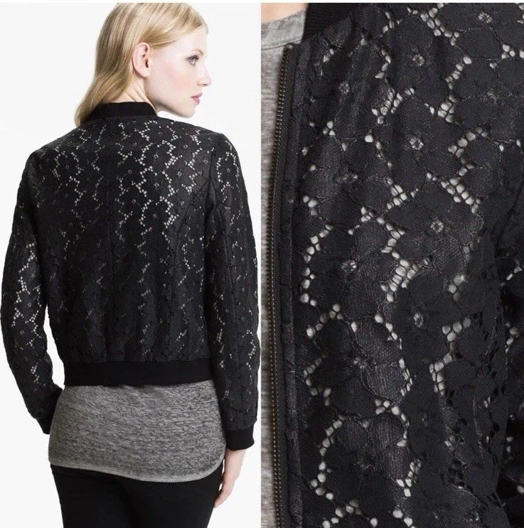 Chaqueta Bomber Truth & Pride Negra Encaje Grande Cremallera Frontal Forrada Detalle Transparente Foto 4 de 4