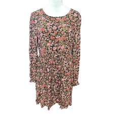 BP Women's Black/PinksFloral Long Sleeve Keyhole Casual Dress M NWOT