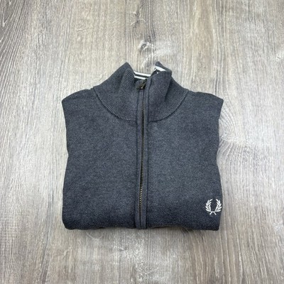 Fred Perry Classic Full Zip Through Cardigan Sweater Gray Mens Medium K8269