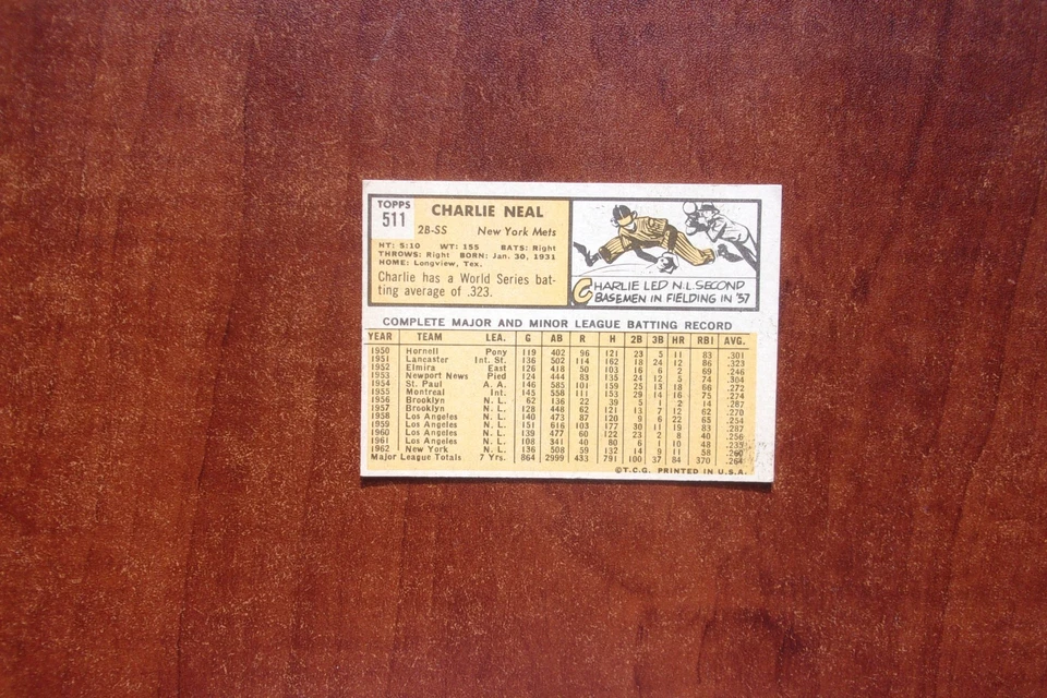 1963 Topps # 511...Charlie Neal...NY Mets......( 143 ) - Image 2 of 2