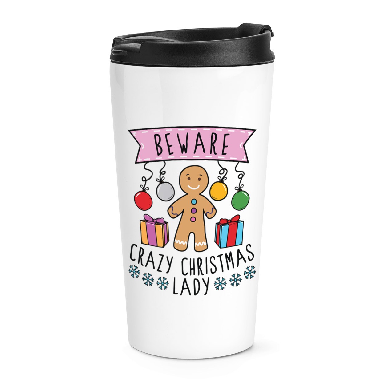 Beware Crazy Christmas Lady Travel Mug Cup Funny Joke Secret Santa Thermal
