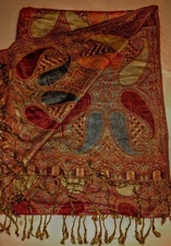 PASHMINA Scarf Shawl Wrap Cranberry, Blue, Cream 70% Pashmina 30% Silk 72”x27”