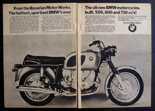 1970 BMW R75/5 *Hottest, Sportiest* 750cc Motorcycle original two page Ad