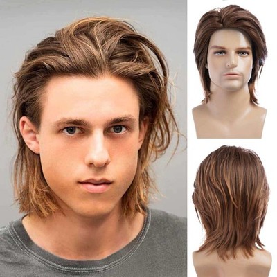 Men's 12in Long Brown Wig Full Cosplay Synthetic Heat Resistant Halloween Party