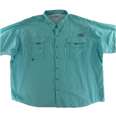 Columbia PFG Vented Outdoors Fishing Shirt Mens 6x Aqua Blue Short Sleeve
