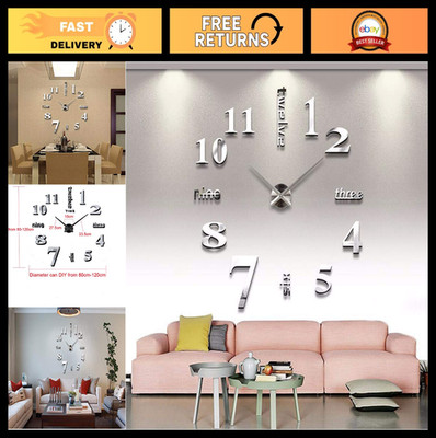 Large 3D DIY Frameless Mirror Wall Clock - Home Decor for Living Room, Bedroom,