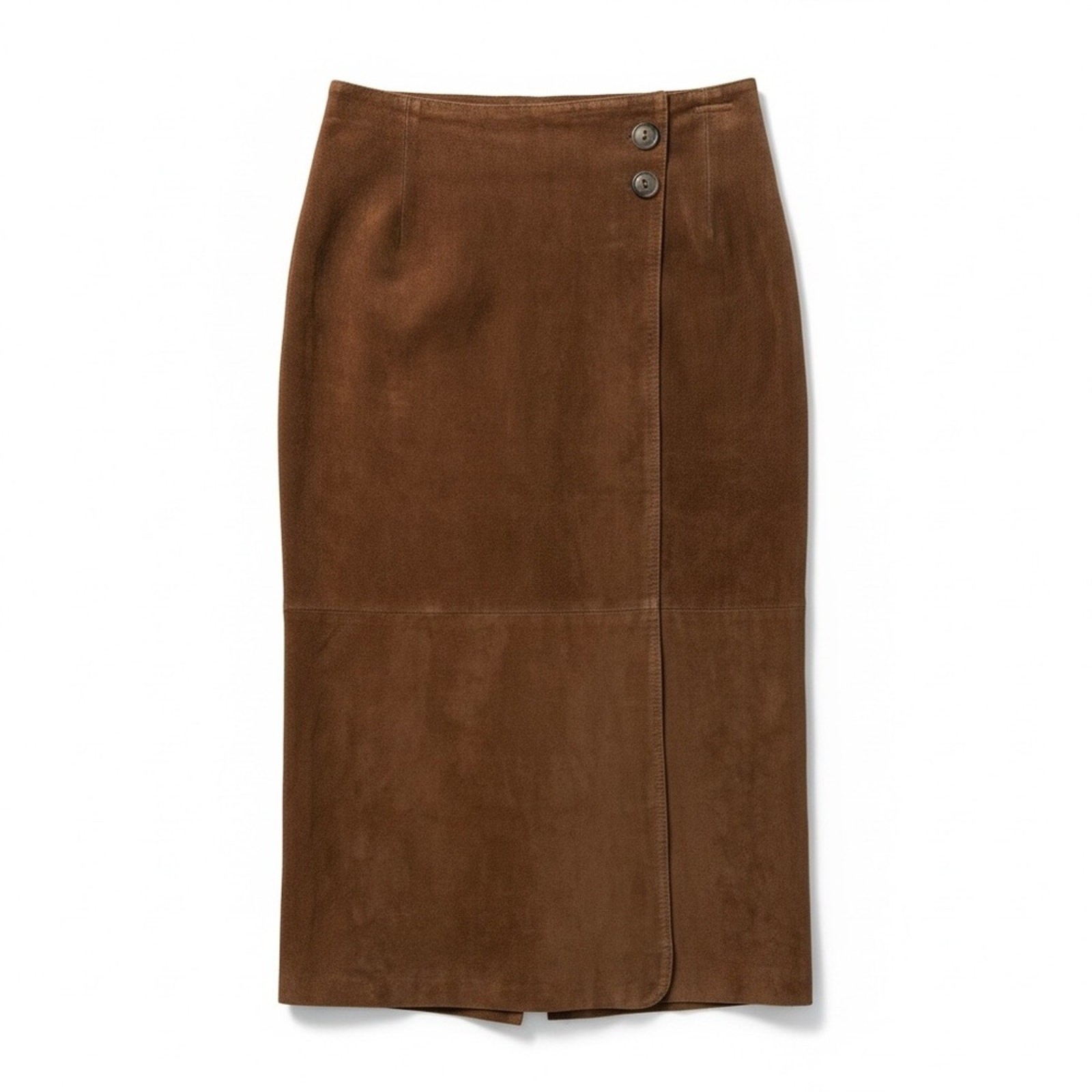 Casual Corner Vintage Brown Suede Leather Midi Wrap Skirt Womens 8 Cognac