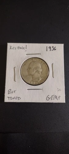1936-P Uncirculated Washington Silver Quarter Key Date! GEM+ Toned!