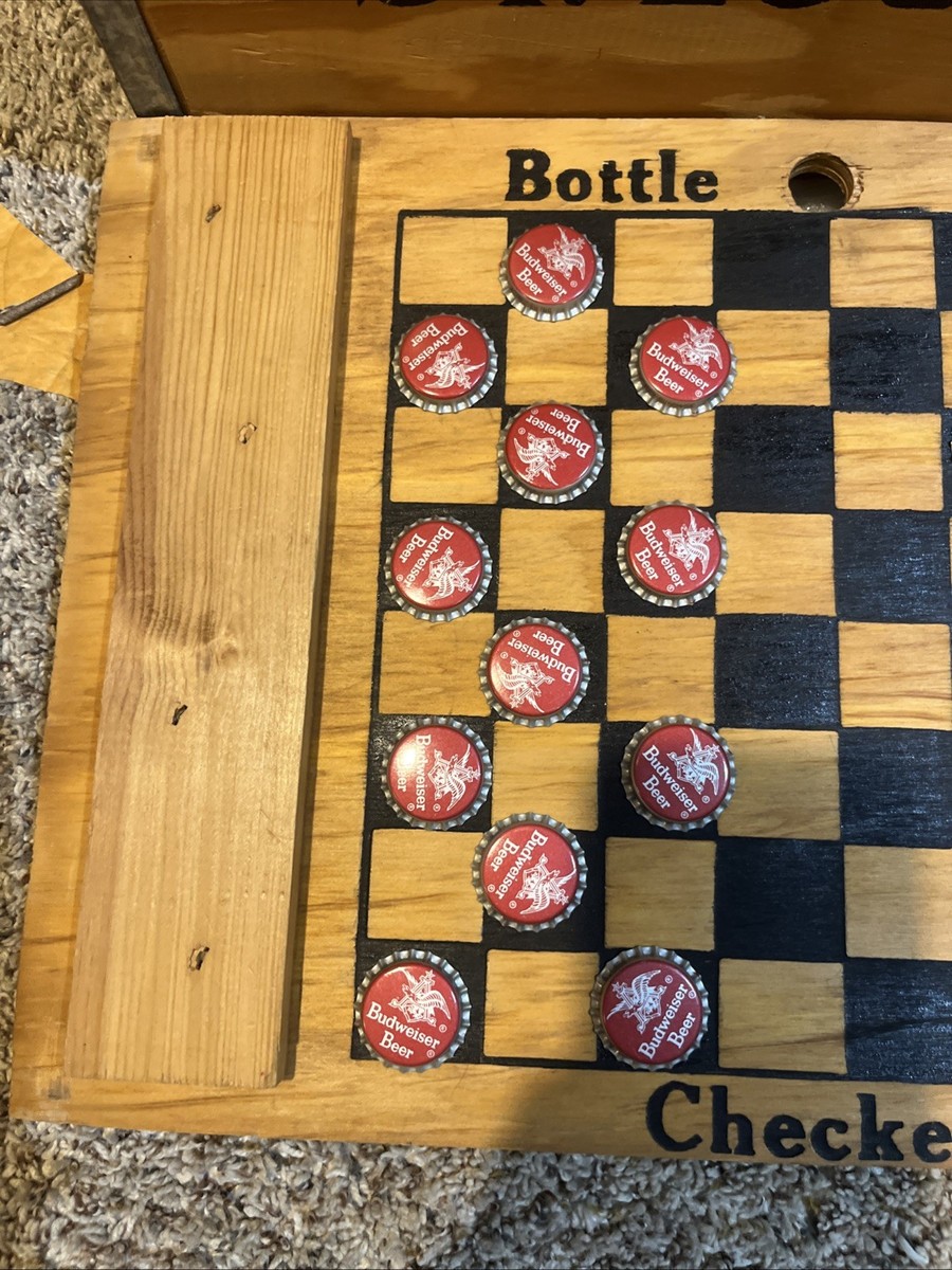 Vintage Budweiser Wooden Crate Box 17.5” w/ Bottle Cap Checkers