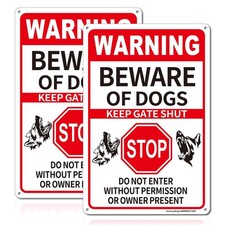 2 Pack Beware of Dog Sign, 12" x 8" Do Not Enter Without Permission Sign