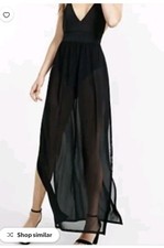 Maxi Vestido Express Negro Transparente Body Suit Corte Bajo Aberturas Laterales Glamour Ciudad Playa Pequeño