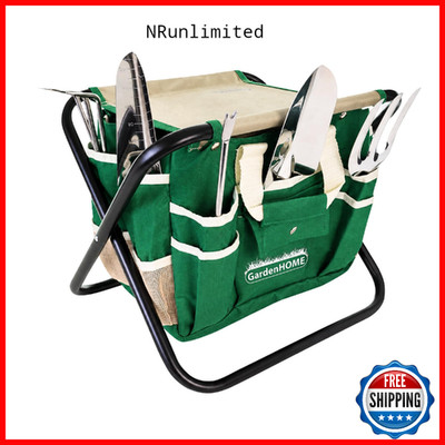 Gardenhome 7-Piece Gardening Tool Set Folding Stool And Storage Tote Bag