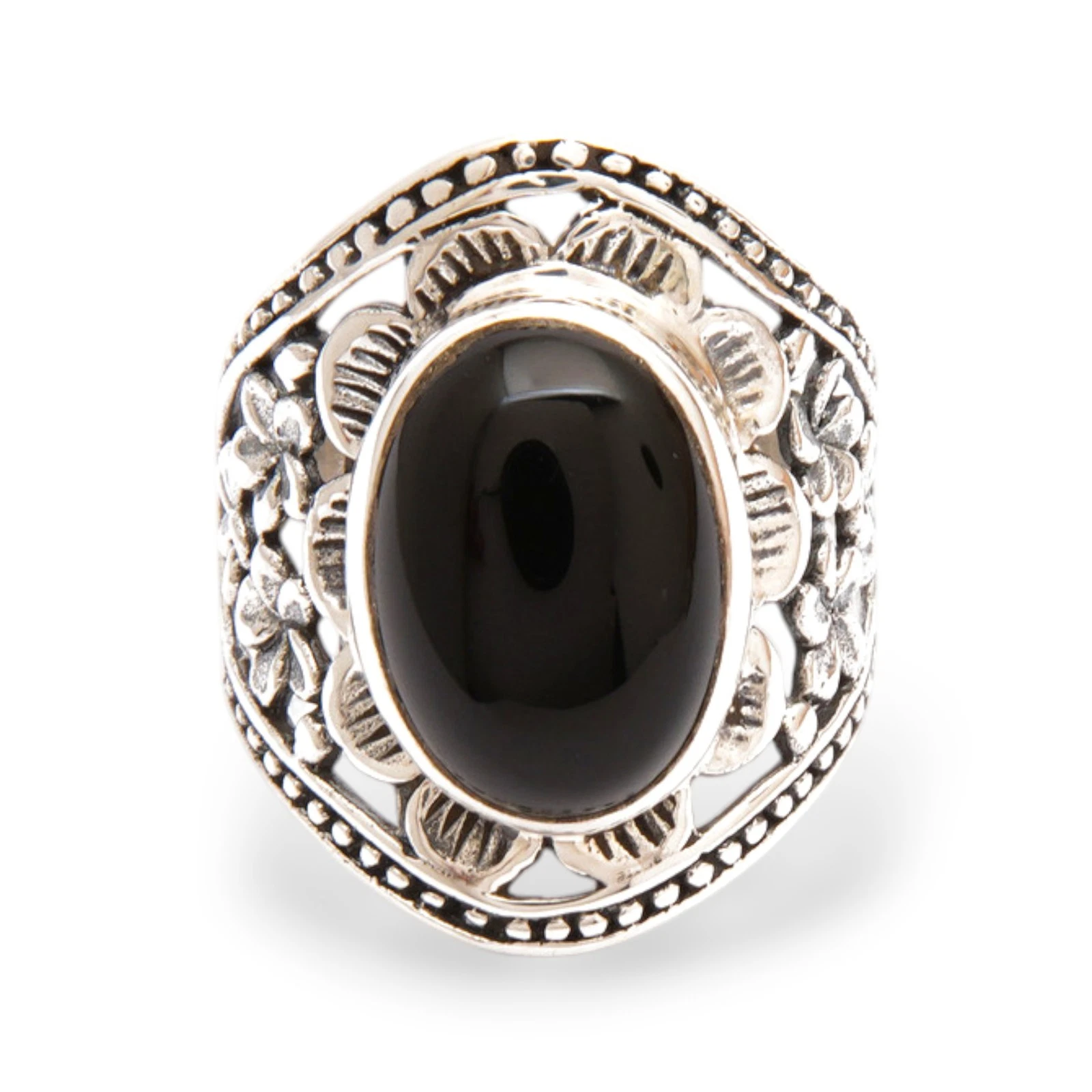Onyx flower ring, 'Frangipani Mystery' image 3