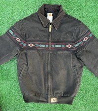 Vtg Carhartt J77 BLK Aztec Jacket Southwest Black Duck Canvas Mens size M