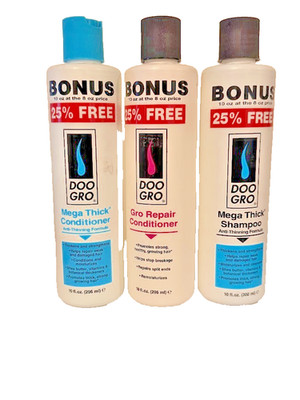 Doo Gro Mega Thick Shampoo & Conditioner +Gro Repair Cond.10 oz Each (3)