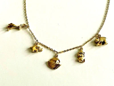 COLLIER VINTAGE enfant doré Arche de Noé Noah's Ark NEUF 34cm - Photo 1/4